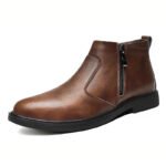 Autumn and Winter New High-Top Leather Shoes for Men, Zippered Leather Boots, Fashionable Versatile Business Casual Shoes, Men's Formal Shoes, Chelsea Boots - Image 2