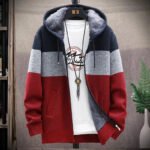 Autumn Winter Cardigan Sweater Men Fleece Zipper Sweaters Velvet Contrast Striped Sweater Coats Casual Jackets - Image 3