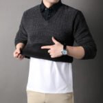 Winter Men Fleece Sweater Thickened Pullover Shirt Collar Sweaters Velvet Clothing Autumn Winter Jumpers Fashion Knitwear - Image 2