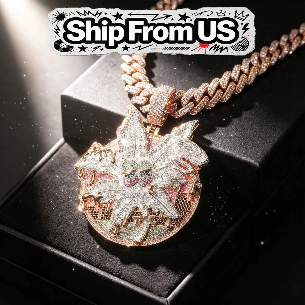 S0f94cc84966d4c68b8261f305c222e41G.jpg Iced Out Rose Pink Drip Pendant 18K Gold Electroplated Cubic Zirconia Hip Hop Round Medallion Necklace Cuban Chain Charm Colorful Stone Inlay Dripping Gold Street Rapper Fine Jewelry Accessory For Men Party Club Daily Sparkli - Image 1