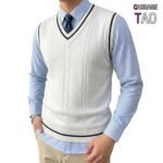 Mens V Neck Knitted Sweater Vest Lightweight Breathable Patchwork Pullover Autumn Casual Business Streetwear Knitwear for Men