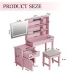 Makeup Vanity Desk With 3 Color Touch Screen Lighted Sliding Mirror, Scalloped Large Vanity Table Set with Storage amp Drawers - Image 3
