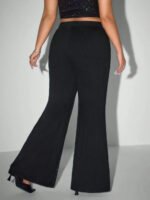 Plus Size Women Mesh Rhinestone Flare Pants High Waist See Through Sparkly Bell Bottom Trousers Night Club Party Black Pants - Image 4