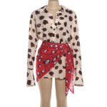 Coachella Style Polka Dot Two Piece Outfit, Sheer Flare Sleeve Shirt & Wrap Skirt, Casual Vacation Set For Women - Image 6