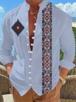 New Men's Fashion Long Sleeve Shirt Ethnic Wind Fashion Casual Street Outdoor Shirt Linen Shirt Top - Image 2