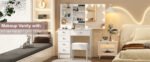 Teousev White LED Makeup Vanity Set with Sliding Mirror, 3-Color Dimmable Lights, 6 Drawers & Stool, Modern Dressing Table - Image 6