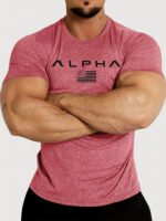 Spring and Summer Pure Color Printing Sports Fitness Short-sleeved T-shirt Men's O Neck Stretch Training Exercise T-shirt top - Image 2