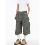 ZHIZOU Summer Women American Retro Green Cargo Jeans Shorts Y2K 2000s Harajuku Denim Calf-Length Pants Streetwear High Street - Image 2