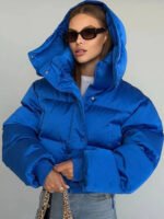Winter Hooded Jacket Short Top Cropped Drawstring Waist Coat Woman Long Sleeve Warm Quilted Out Jackets Streetwear Lady Clothes - Image 2