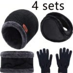 Winter Hat for Men Women Beanie Hats Scarf Glove Earmuff Set Thick Warm Slouchy Beanies Hat for Boy Girl Cap