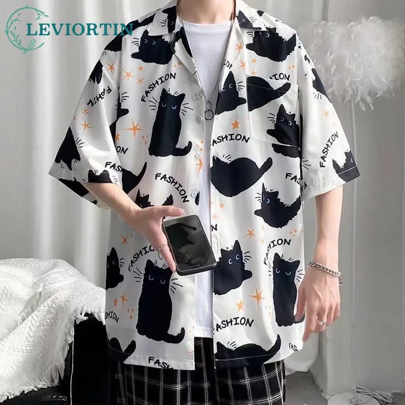 S187339617b914cba82e8bdbf7d7aba2a2.jpg Summer Hawaiian Shirts For Men Hip Hop Mens Japanese Geisha Funny Printed White Pink Shirts Men Korean Casual Holiday Tops Shirt - Image 1