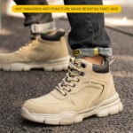 Men's & Women's Brown High-top PU Water Repellent Lightweight Anti-smash Anti-puncture Comfortable Wear Resistant Industrial Construction Work Safety Boots - Image 5