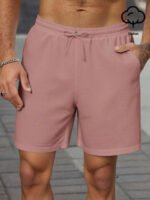 Manfinity Homme Men's Plain Drawstring Waist Casual Versatile Shorts, Summer For Going Out Cotton Material, Comfortable To - Image 9