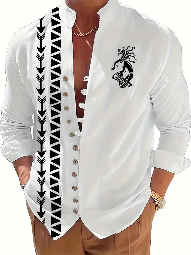 S1aaa5065d3b9455b9f6fbcf8ac782efeo.jpg New Men's Fashion Long Sleeve Shirt Ethnic Wind Fashion Casual Street Outdoor Shirt Linen Shirt Top - Image 1