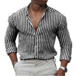 New mens Stripe Shirt Long Sleeve Printing Breathable T Shirts Lapel Basic Shirts for Men Lightweight Hawaiian Shirt Streetwear - Image 4