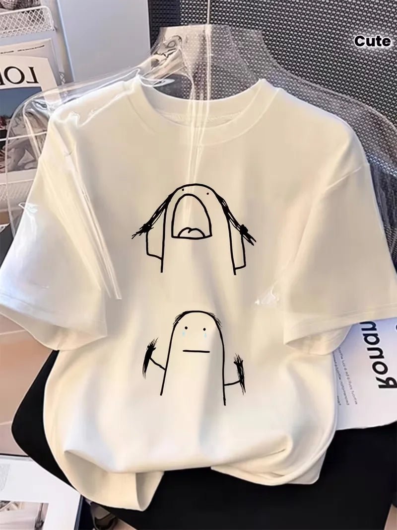 S1c46ca4dae15493db3490cab7de3ae77m_5fe11a91-1af8-4d2f-9780-548f91be5b94.jpg Cute Funny Doodle Graphic T-Shirt, Casual Crew Neck Short Sleeve Top for Women, Humorous Versatile Summer Daily Fashion Tee - Image 1