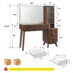 Fluted 48 Inch Makeup Vanity Desk 36 Inch Lighted Mirror Dark Walnut Smart LED Visible Glass Top 5 Drawers Adjustable Storage Sh - Image 2