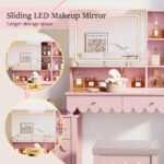 Makeup Vanity Desk With 3 Color Touch Screen Lighted Sliding Mirror, Scalloped Large Vanity Table Set with Storage amp Drawers - Image 6
