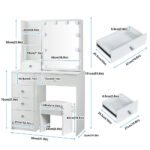 Teousev White LED Makeup Vanity Set with Sliding Mirror, 3-Color Dimmable Lights, 6 Drawers & Stool, Modern Dressing Table - Image 5