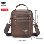 LION VERA Men's Shoulder Bag Casual Mobile Phone Zipper Bag Large Capacity Business Genuine Leather Travel Crossbody Bag - Image 2