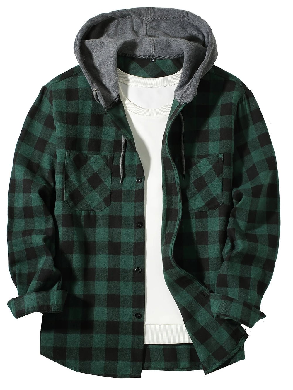 S1f998531e05a4fc1b0dbc7cd100764efT.jpg New Coat Spring and Autumn Men's Loose Plaid Hooded Shirt Large Size Fashion Casual Long sleeved Shirt Street StyleS-3XL - Image 1