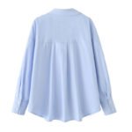 HXAO 2025 Woman Blouses Long Stripe Shirts Women Spring Summer Long Sleeve Blue White Shirt Woman Large Tops Button Up Shirts - Image 6