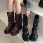 Shoes for Women 2024 Mid-Calf Women's Boots Platform Modern Boots Women Belt Buckle Square Toe Side Zip Square Heel Shoes Female - Image 6