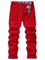 Men's Ripped Non-Stretch Regular Fit Straight-Leg Denim Pants Jeans - Image 4
