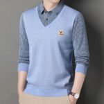 Men's Winter Sweater Fashion Polo Shirt Pullover Slim Fit Elegant Luxury Brand Knitwear Fake Two Pieces Knitted Fleece Sweaters - Image 3