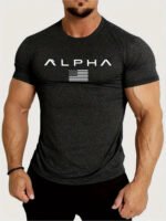 Spring and Summer Pure Color Printing Sports Fitness Short-sleeved T-shirt Men's O Neck Stretch Training Exercise T-shirt top - Image 3