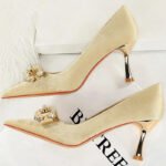 Luxury Women 7cm High Heels Wedding Replica Pumps Lady Luxury Designer Metal Chain Buckle High Heels Stiletto Women Dress Shoes - Image 4