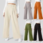 Women Fashion Wide Leg Pants Solid Elastic Pants Work Business Suit Straight Trousers Casual High Waisted Dress Palazzo Pants - Image 3