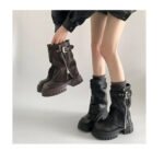 Winter Women Biker Boots Fashion Belt Buckle Ladies Elegant Platform Long Pipe Booties Casual Women's Knee High Booties2024 - Image 6