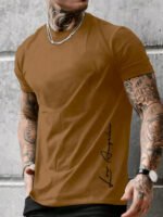 Men's 100 cotton summer loose Contrast Color Alphabet los Angelest print slim fit casual sports round neck short sleeved T-shirt - Image 5