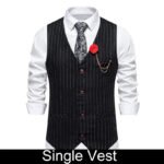 KIDWHXR Men Suit Vest Vintage Striped Single-breasted Man Waistcoats Business Casual Slim Sleeveless Male Party Dress Vests - Image 6