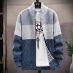 Autumn Winter Cardigan Sweater Men Fleece Zipper Sweaters Velvet Contrast Striped Sweater Coats Casual Jackets - Image 5