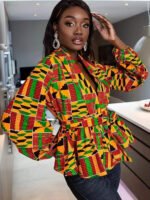 Women's Notched Lapel Long Sleeve Printed Wrap Peplum Top For Daily Vacation Street Casual Fashion Occasions - Image 5