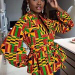 Women's Notched Lapel Long Sleeve Printed Wrap Peplum Top For Daily Vacation Street Casual Fashion Occasions