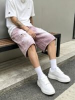 Men Vintage Baggy Distressed Denim Shorts Gradient Wash Ripped Straight High Street Trendy Casual Cargo Summer Jeans Short - Image 6