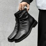 Hot-Selling Leather Boots for Men Fad Square Toe Drape Casual Chelsea Boot British High-end Cool High Top Men Boots Botas Hombre