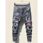 Men's jeans, street hip-hop style graffiti, ripped jeans, distressed washed, slimming, slimming, multifunctional casual versatile slim pants - Image 3