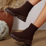 Ankle Boots for Women Comfortable Round Toe Slip On Stretch Soft Chunky Block Heel Knit Platform Boots Punk Dress Sock Boots - Image 2