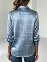 2026 New Style Fashionable Women's Printed Shirt, Autumn Blue Satin Long-Sleeved Shirt; Elegant and Loose Office Casual Top; Women's Teacher Outfit; Women's Autumn Clothing - Image 2