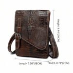 Flap‑over Business Men Crossbody Shoulder Bag, Crocodile Texture First Layer Cowhide Genuine Leather Messenger Bag for Office & Daily Commute - Image 2