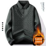 Men's Winter Sweater Fashion Polo Shirt Pullover Slim Fit Elegant Luxury Brand Knitwear Fake Two Pieces Knitted Fleece Sweaters