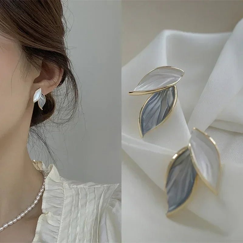 S2f3815b1cda1452eb9ebd5182c1f219eQ.jpg LATS New Korean Arrival Metal Trendy Fresh Lovely Sweet Grey Leaf Stud Earrings for Women 2024 Fashion Jewelry Gifts - Image 1
