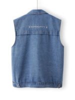 Faionable Embroidered Letter Denim Vest Women's Spring Summer New Sle Svel oulder Pad Thin Outerwear Collar ... - Image 4