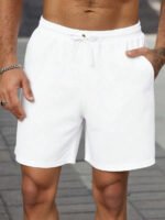 Manfinity Homme Men's Plain Drawstring Waist Casual Versatile Shorts, Summer For Going Out Cotton Material, Comfortable To - Image 7