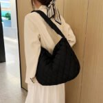 Women Large Capacity Quilted Tote Bag Winter Warm Lightweight Down Cotton Padded Plaid Shoulder Bags Underarm Bags Puffy Handbag - Image 2