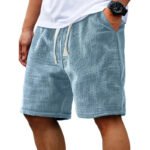 Men Shorts Solid Color Mid Waist Summer Motion Waffle Texture Deep Crotch Drawstring Mens Shorts Loose Knee Length Casual Short - Image 7